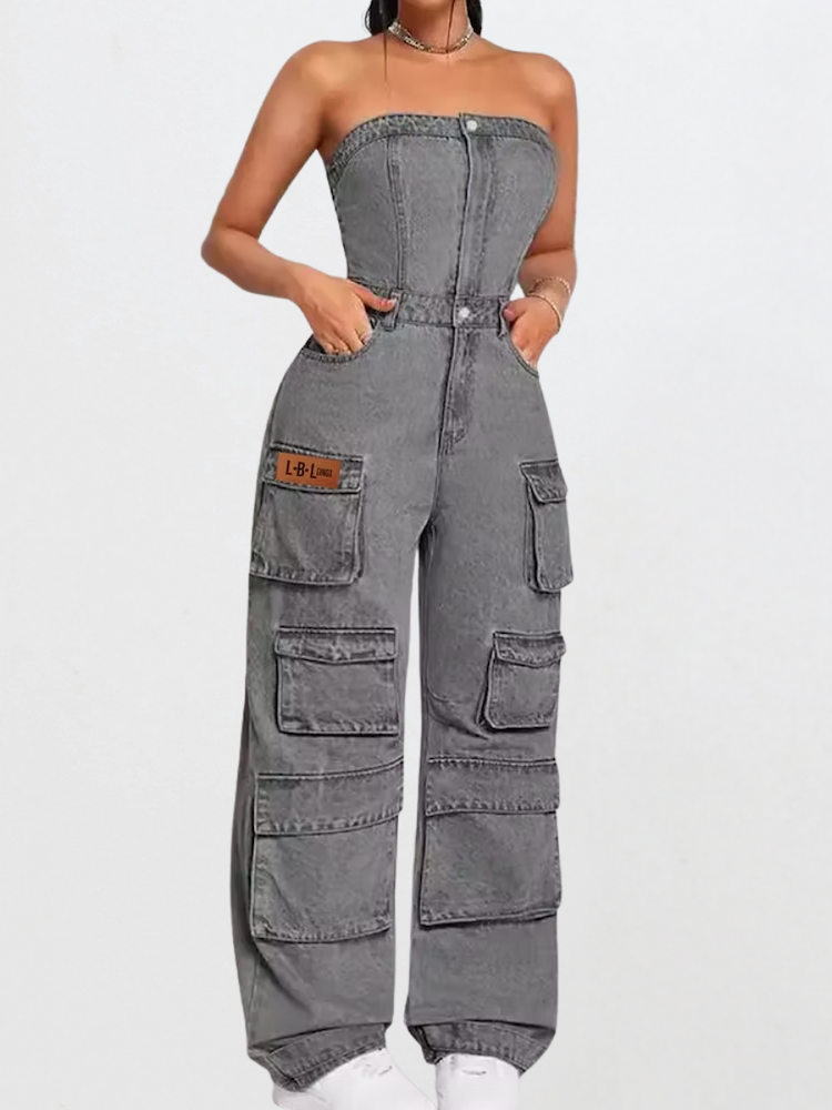Raw Denim Romper – Women’s Strapless Denim Jumpsuit